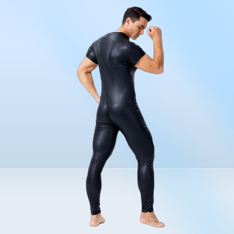 Men039s GStrings Leather Men Sexy Bodysuit Faux Latex Male Erotic Jumpsuit Club Stage Costume Gays Sex Lingerie Adult Products4386896