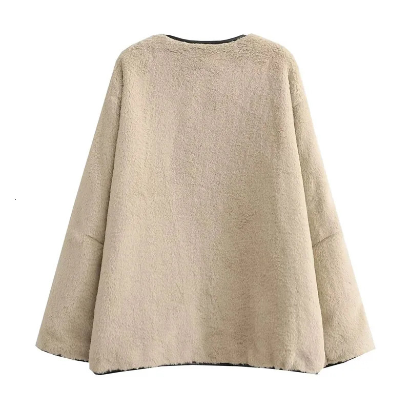 Women's Fur Faux Fur TRAF Fur Coat Women Plush Jackets Autumn Winter Long Sleeves Faux Fur Fleece Jacket Female Coat Gentle Fur Integrated Outerw