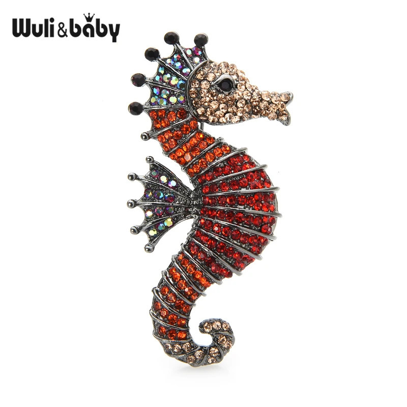 Pins Brooches Wuli baby Sparkling Rhinestone Seahorse Brooches 3color Sea Animal Office Casual Brooch Pins Gifts 231025