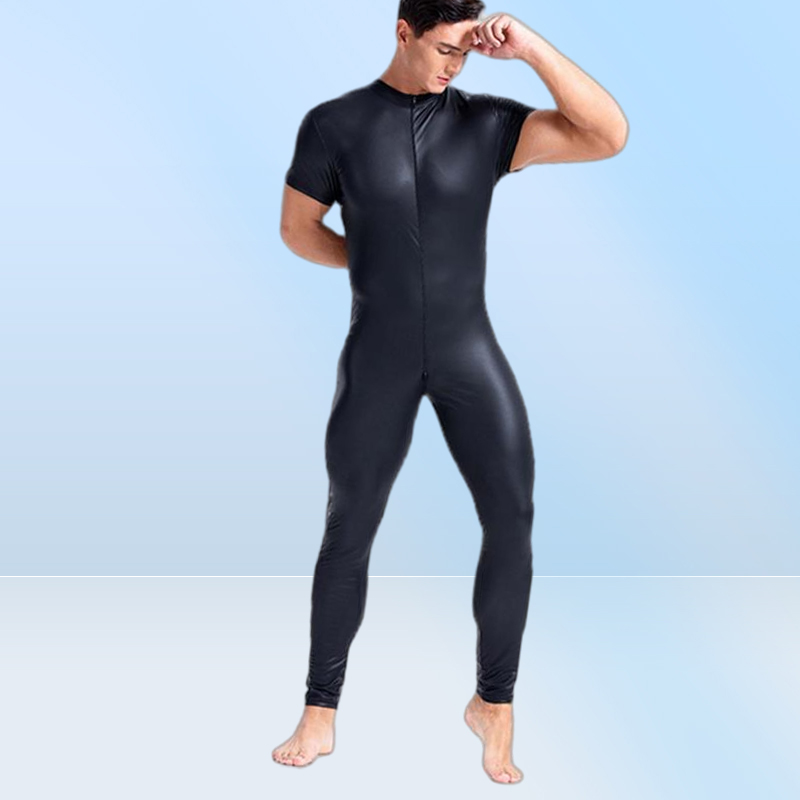 Men039s GStrings Leather Men Sexy Bodysuit Faux Latex Male Erotic Jumpsuit Club Stage Costume Gays Sex Lingerie Adult Products4386896