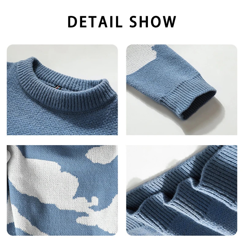 Men's Sweaters Autumn Men Casual Sweater Cloud Pattern Cute Couple Sweaters Round Neck Long Sleeve Male Knitted Sweater Harajuku Pullover 231026