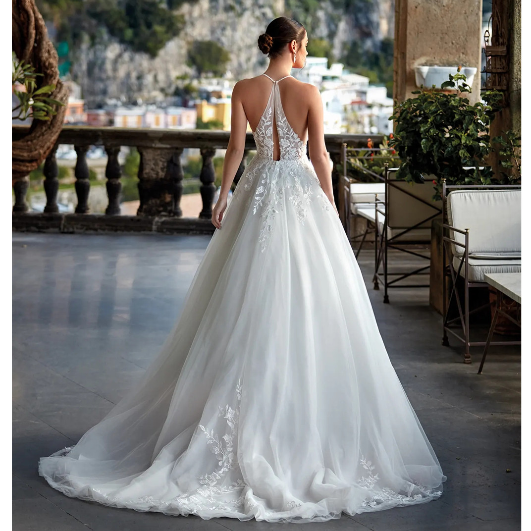 Sleeveless Lace Wedding Dress Women Illusion Back Appliques Sweetheart A-E Bridal Gowns Vestidos Plus Size 6660312