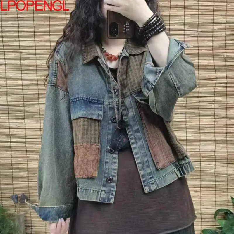 Women's Jackets Woman Autumn Distressed Long Sleeves Denim Jacket Literary Simplicity Vintage Loose Cardigan Turn-down Collar Streetwear Coat 231