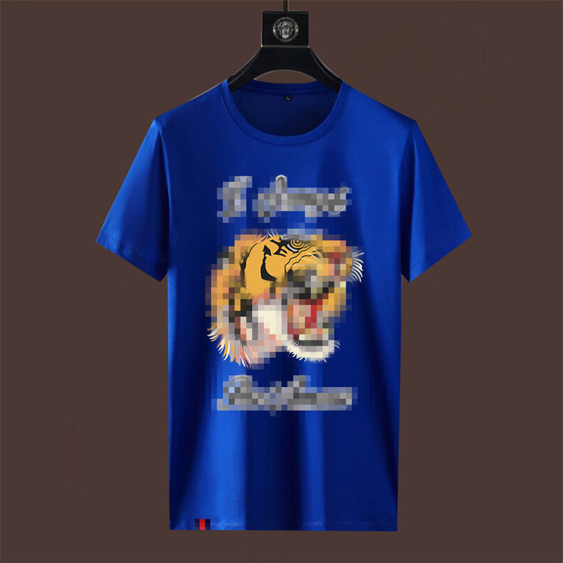 2024 summer new men's large size mercerized cotton tiger head embroidery casual half-sleeved body men's short-sleeved T-shirt men's tide 4XL