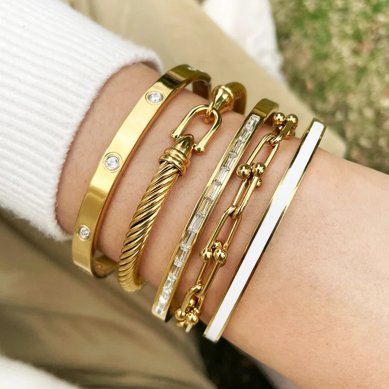 Tails Holder U Buckle Cable Wire Bangles for Women Lover Chain Bracelets Stainless Steel Jewelry Wholesale Gift 2023 231025