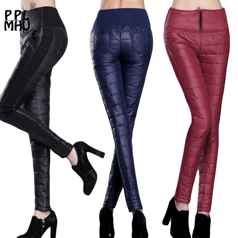 Women's Pants Capris Winter Thicken Pencil Pants Women's Casual Duck Down Warm Pantalones Slim High Waist Windproof Leggings Trousers Mom Sp