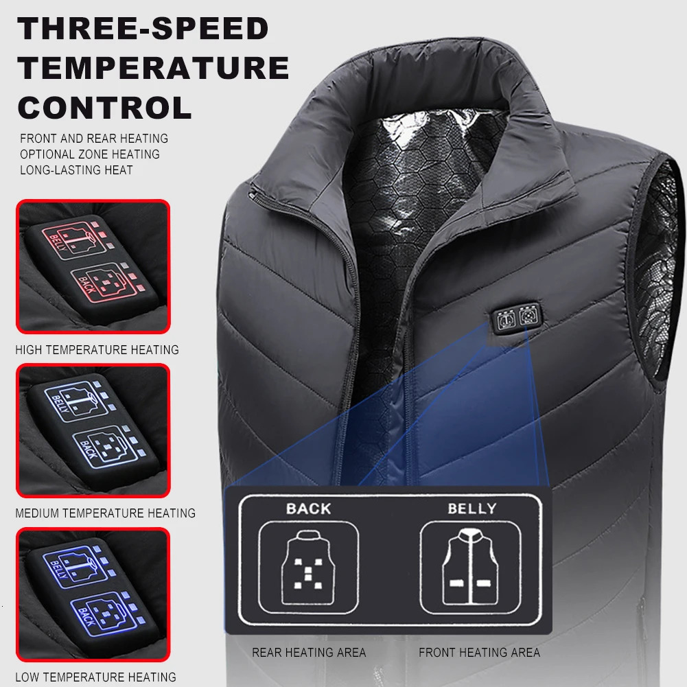 Men's Vests 9 Areas Heated Jacket Men Warm Vest USB Women's Heating Jacket Heated Vests Coat Hunting Hiking Camping Autumn Winter Male 23102