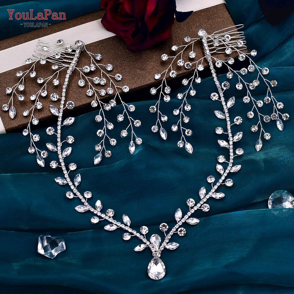 Headbands YouLaPan Rhinestone Wedding Forehead Headband Women Headdress Water Drop Bridal Head Tiara Bride Head Piece with Combs HP466 231025