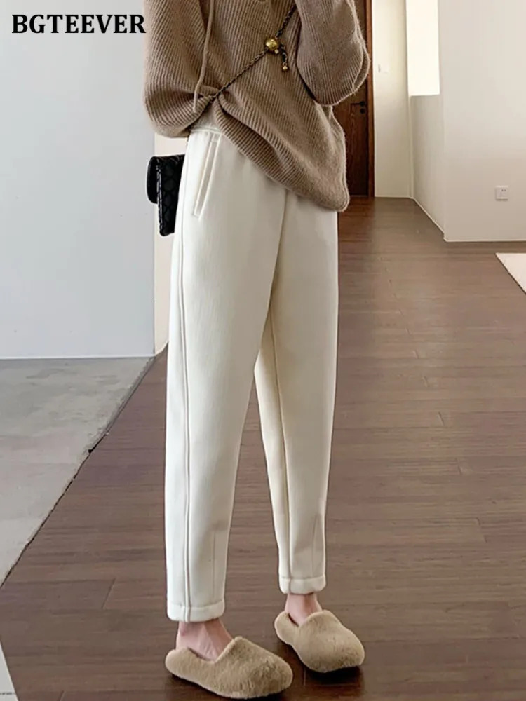 Women's Pants Capris BGTEEVER Casual Thicken Velvet Harem Pants Women Elastic High Waist Pockets Female Trousers Winter Warm Women Pants 231025