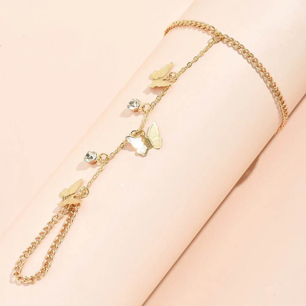 Charm Bracelets Creative Butterfly Link Chain Bracelet Connected Finger Ring Bangle for Women Linked Hand Harness Couple Jewelry Gifts 231025