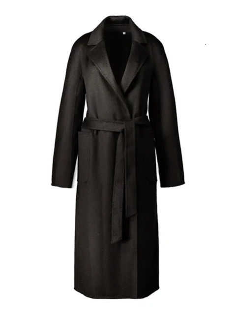Women's Wool Blends Women Double-Sided 20% Cashmere Wool Coat Jacket Women Long Beautiful Woolen Winter Autumn Warm Fashion Water Ripple Cloak 23