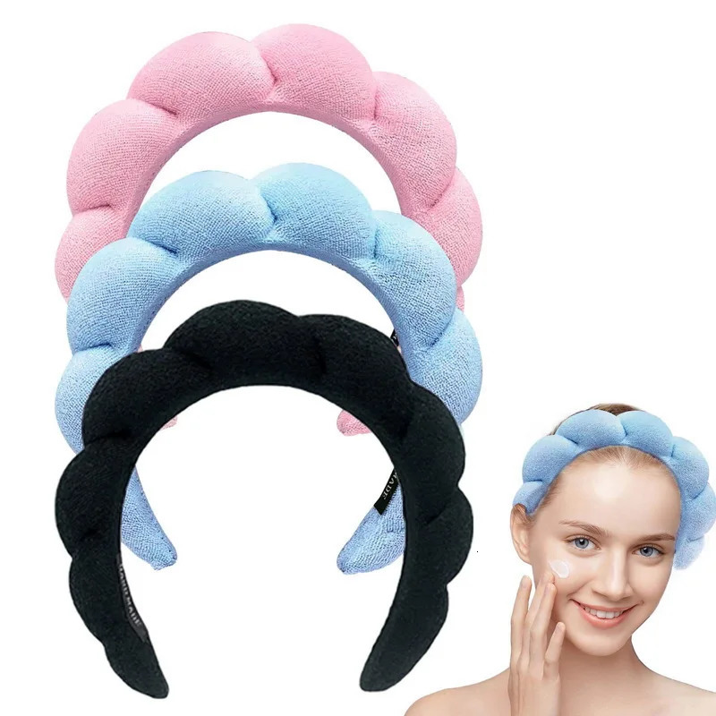 Headbands Sponge Co Spa Makeup Bubble Terry Cloth Headband Puffy Retro Hair Bands Soft Hairband Headwear 231025