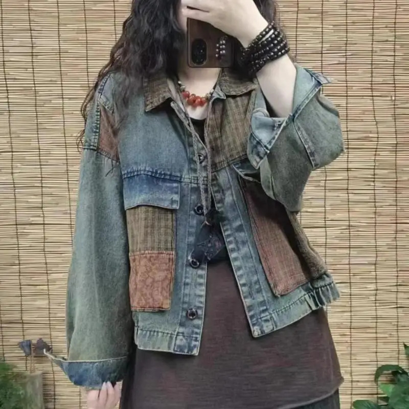 Women's Jackets Woman Autumn Distressed Long Sleeves Denim Jacket Literary Simplicity Vintage Loose Cardigan Turn-down Collar Streetwear Coat 231