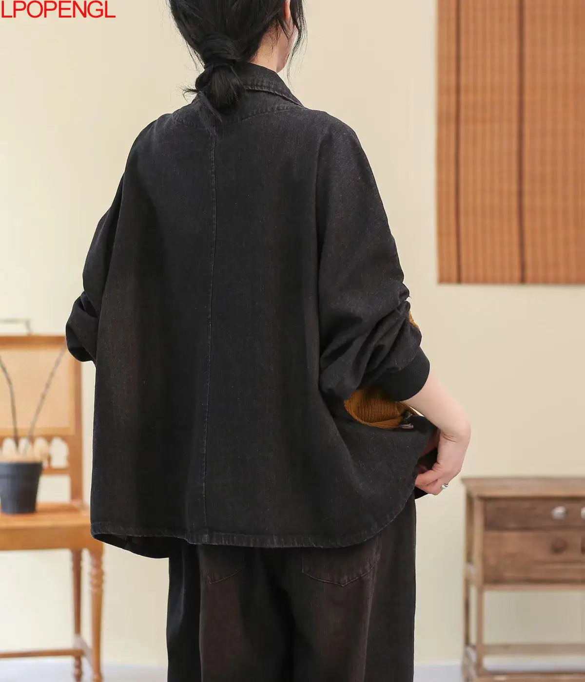 Women's Jackets Autumn Literary Vintage Loose Casual Distress Patch Raw Edge Denim Jacket Women Patchwork Long Sleeves Streetwear Coat 231025