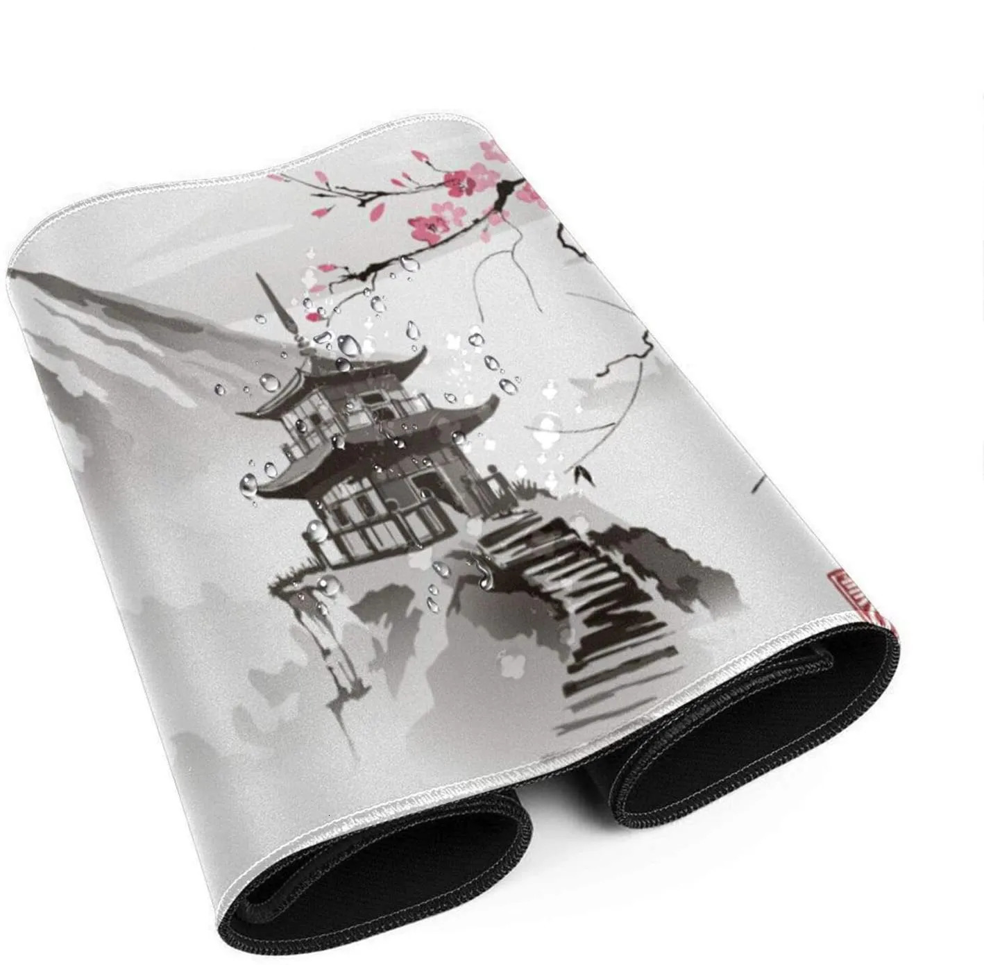 Mouse Pads Wrist Rests Sakura Mousepad Custom Computer Desk Mats Office Laptop Natural Rubber Soft Mouse Pad Japanese Pagoda And Cherry Blossom 231025