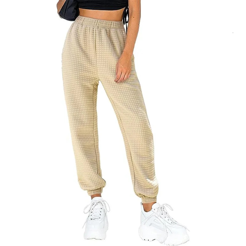 Women's Pants Capris Womens Pants Autumn Winter Waffle Solid Color Casual Trousers Female High Waist Sports Straight Pants 231025