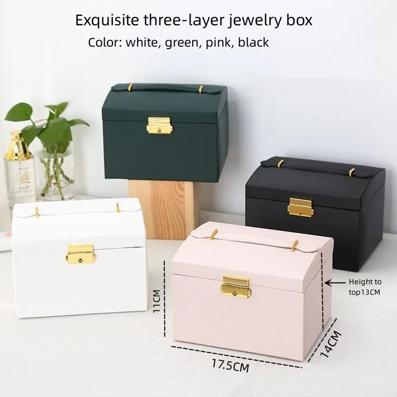 Accessories Packaging Organizers 1pcs Multi Functional Three Layer Leather Drawer Style Jewelry Box Earrings Lock 231025