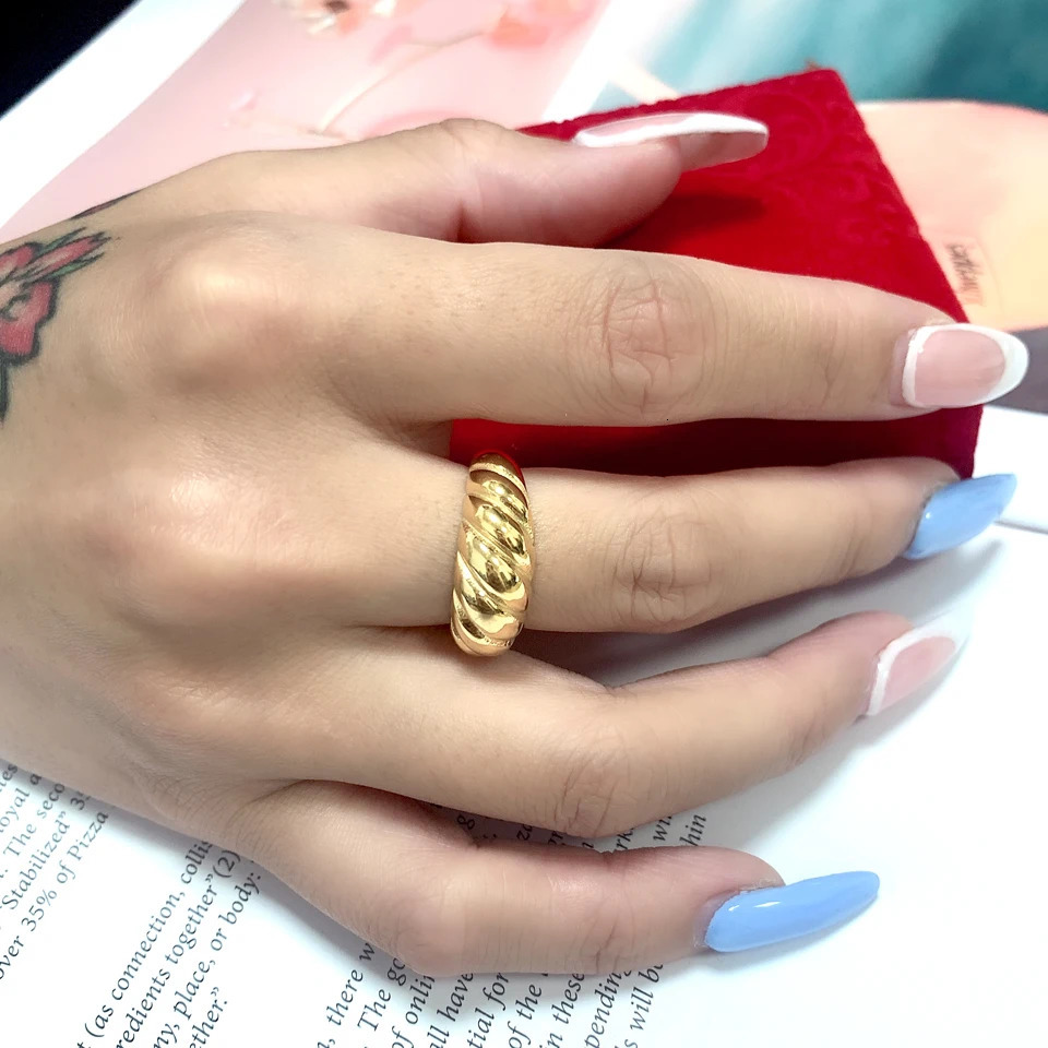 Band Rings High Grade 18 K 316L Stainless Steel with Gold Color Tarnish Free Croissant Chunky for Women Ladies Vintage Ring 231025