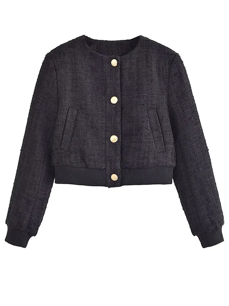 Women's Jackets Tweed Short Bomber Jacket Women Autumn Winter Casual Frayed Single-breasted Solid Short Coats Elegant Office Lady Jackets 231026