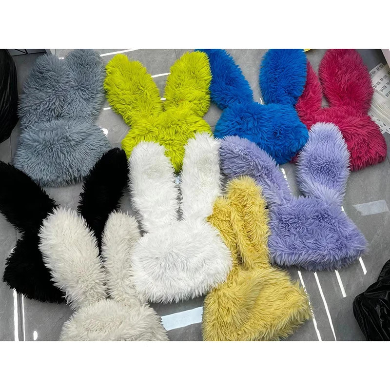 Beanie Skull Caps Y2k Cute Plush Rabbit Hats for Women Autumn and Winter Outdoor Warm Korean Version Oversized Personality Big Ears Beanies 231025