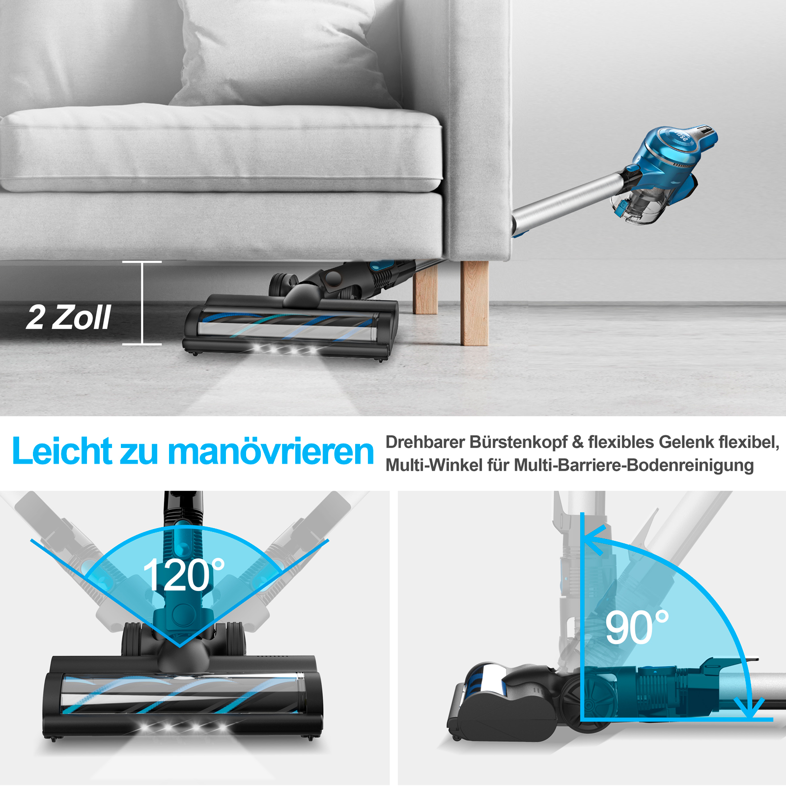 INSE Cordless Vacuum Cleaner with 2 Battery Up to 90Mins Runtime, 10-in-1 28KPa 300W Brushless Stick Vacuum, Lightweight Vacuum for Carpet Hard Floor 