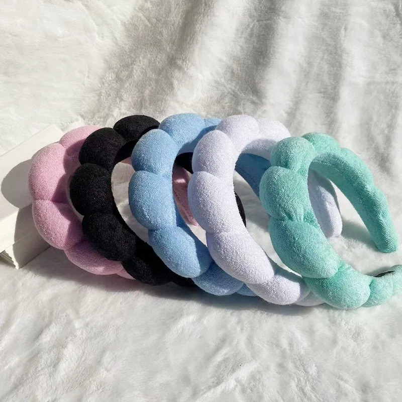 Headbands Sponge Co Spa Makeup Bubble Terry Cloth Headband Puffy Retro Hair Bands Soft Hairband Headwear 231025