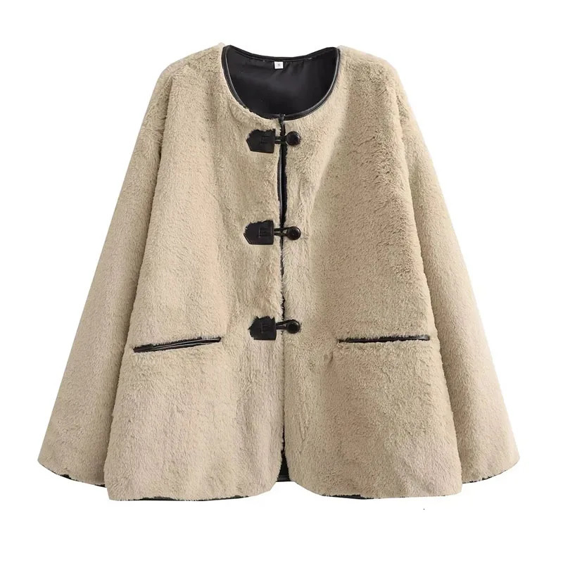 Women's Fur Faux Fur TRAF Fur Coat Women Plush Jackets Autumn Winter Long Sleeves Faux Fur Fleece Jacket Female Coat Gentle Fur Integrated Outerw