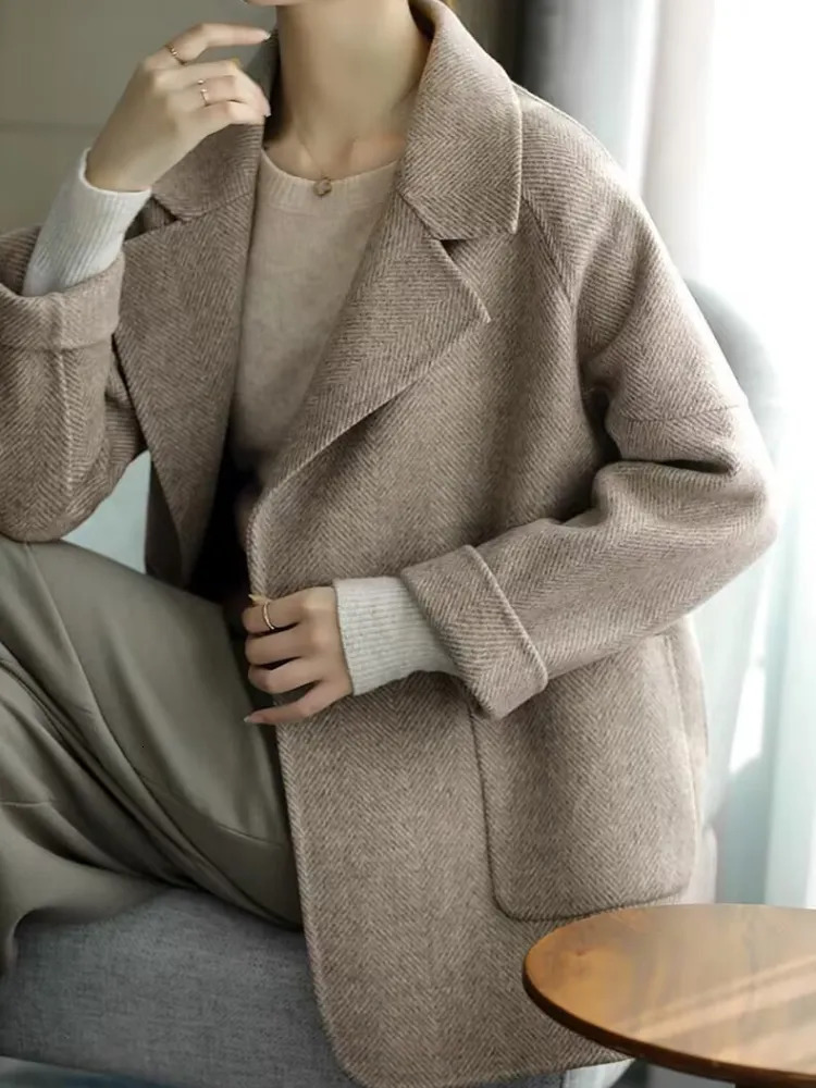 Women's Wool Blends Women's Wool Blend Trench Coat Turn-Down Collar Korean Fashion Temperament Female Clothing Autumn Jackets for Women 2310