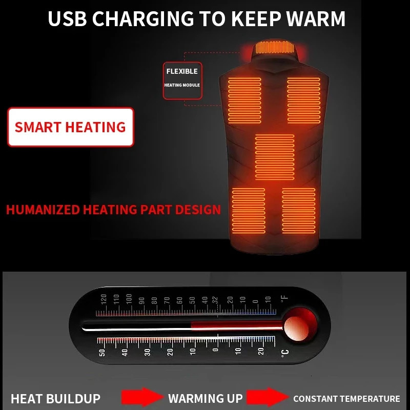Men's Vests Men Autumn winter Smart heating Cotton Vest USB Infrared Electric Heating Vest Women Outdoor Flexible Thermal Winter Warm Jacket 2310