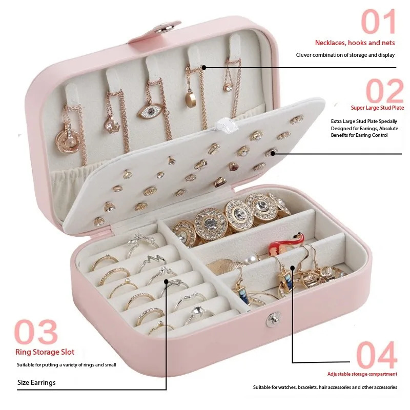 Accessories Packaging Organizers Double Layer Jewelry Storage Box Portable Travel Holder Organizer Display Ring Necklace Stand For 231025