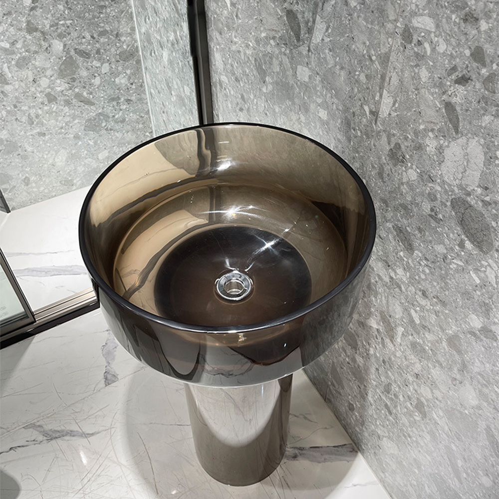480X480X900mm Round Resin Acryli Bathroom Pedestal Wash Basin Freestanding Translucent Sink Cloakroom Vanity Colored Vessel Sink RS3047