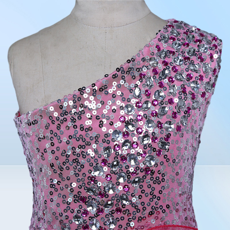 Fashion Sliver Sequined Girls Pageant Dresses Cheap One shoulder Organza Ruffle Crystal Long Prom Evening Dress For Kids