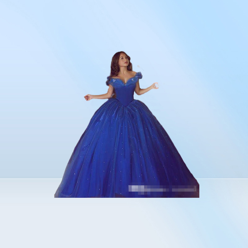 Royal Blue Quinceanera Dresses Ruched Sexy Off the Shoulder Tulle Custom Made Ball Gown Tulle Sweet 16 Pageant Gown