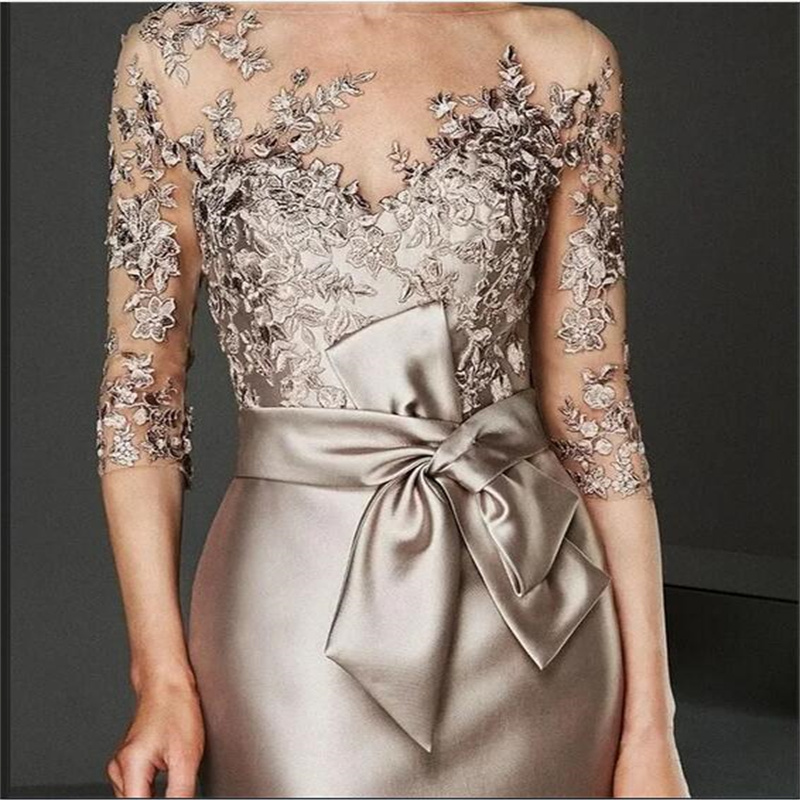 of the Bride Dresses Short O Neck Brown Mother Formal Wedding Guest Gown Knee Length Three Quarter Sleeves Evening Dress