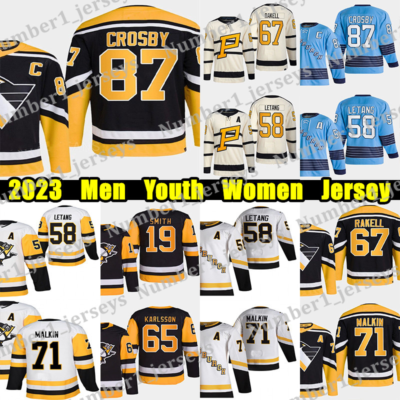 #87 Sidney Crosby hockey jersey #58 Kris Letang Erik Karlsson Reilly Smith Evgeni Malkin Jeff Carter Bryan Rust Rickard Rakell Custom Men Youth Women jerseys