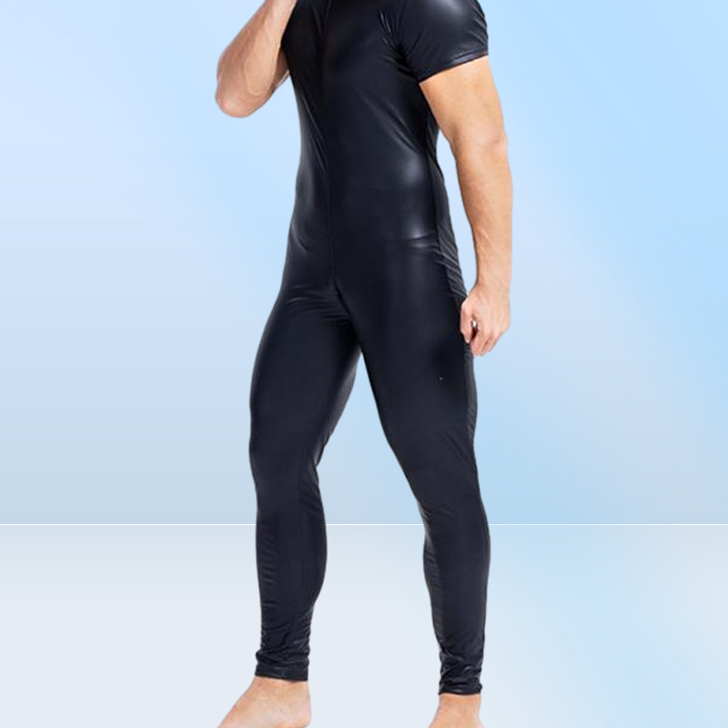 Men039s GStrings Leather Men Sexy Bodysuit Faux Latex Male Erotic Jumpsuit Club Stage Costume Gays Sex Lingerie Adult Products4386896
