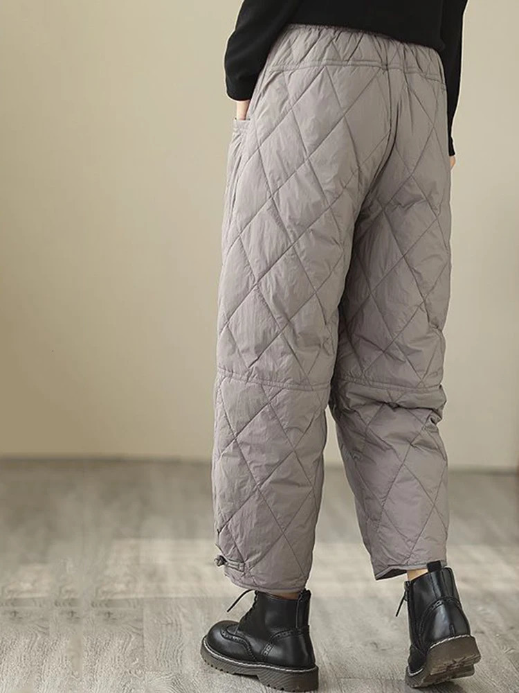 Women's Pants Capris Thicken Down Cotton Wide Leg Pants Womens Warm Casual Pantalones Vintage High Waist Baggy Snow Straight Sweatpants 231025