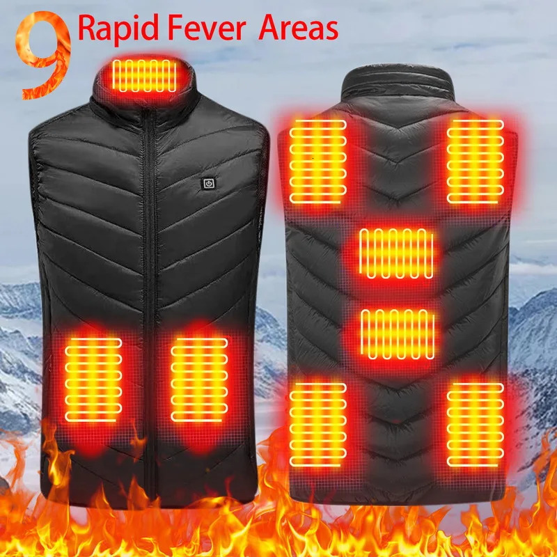 Men's Vests 9 Areas Heated Vest Men Women Heated Jacket Winter Usb Heating Vest Self Heating Thermal Vest Heating Down Jacket Warmte Vest 231026