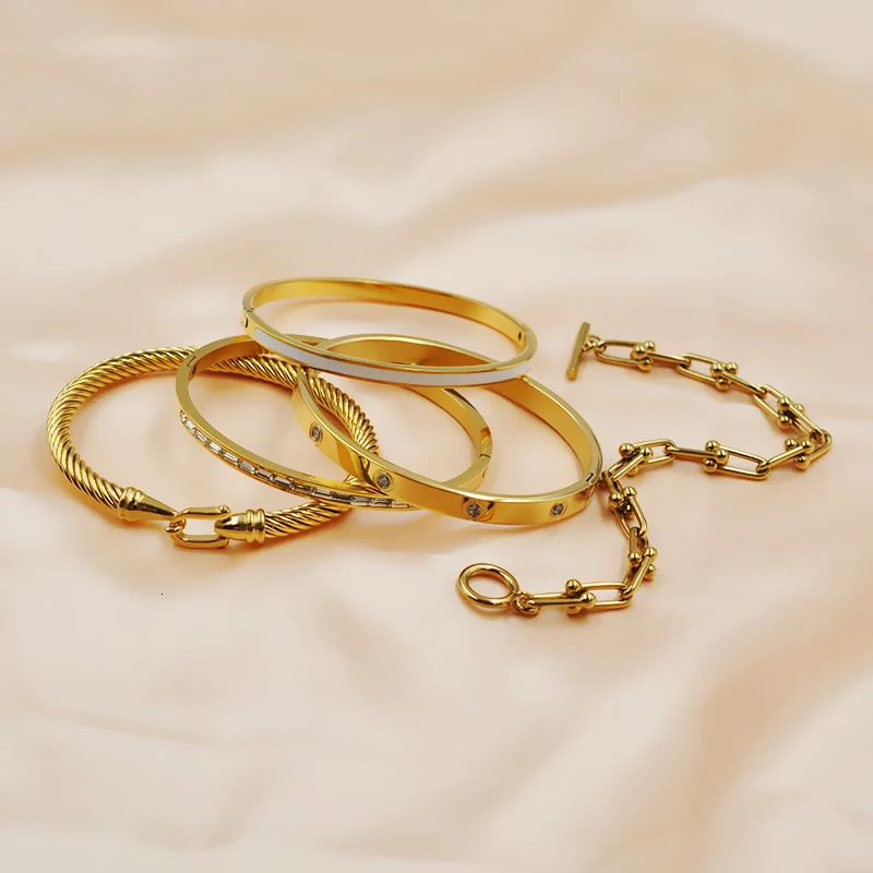 Tails Holder U Buckle Cable Wire Bangles for Women Lover Chain Bracelets Stainless Steel Jewelry Wholesale Gift 2023 231025