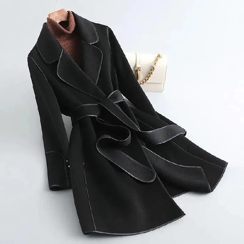 Women's Wool Blends 2023 Plus Size Khaki Black Green Red Handcrafted Elegance Fashionable and Warm Woolen Coat with Wide Silhouette 8XL 231026