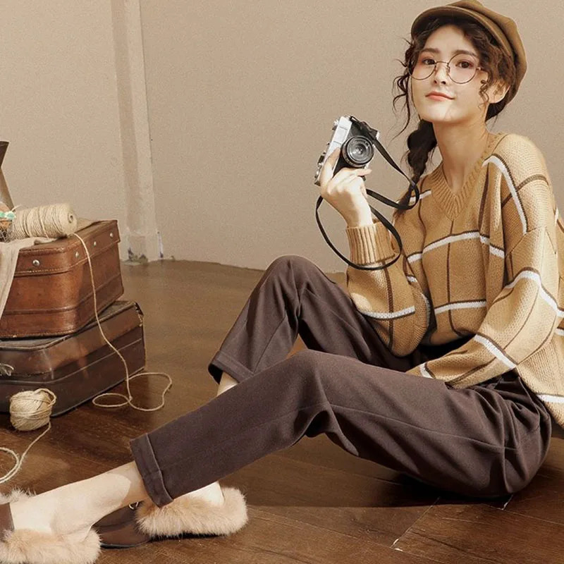 Women's Pants Capris Lucyever Vintage Women's Woolen Pants Autumn Winter Thickened Warm Pencil Trousers Female Elegant Slim Ankle Length Har