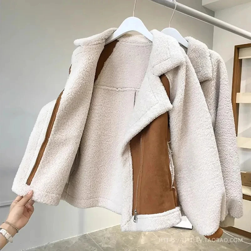 Women's Wool Blends Woolen Jacket Women Winter Long Sleeve Lapel Thicken Female Coat Fashion Street Zipper Pocket Loose Warm Lady Outwear 231025