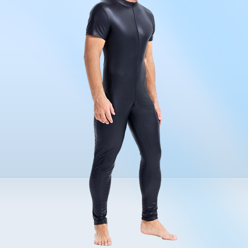 Men039s GStrings Leather Men Sexy Bodysuit Faux Latex Male Erotic Jumpsuit Club Stage Costume Gays Sex Lingerie Adult Products4386896