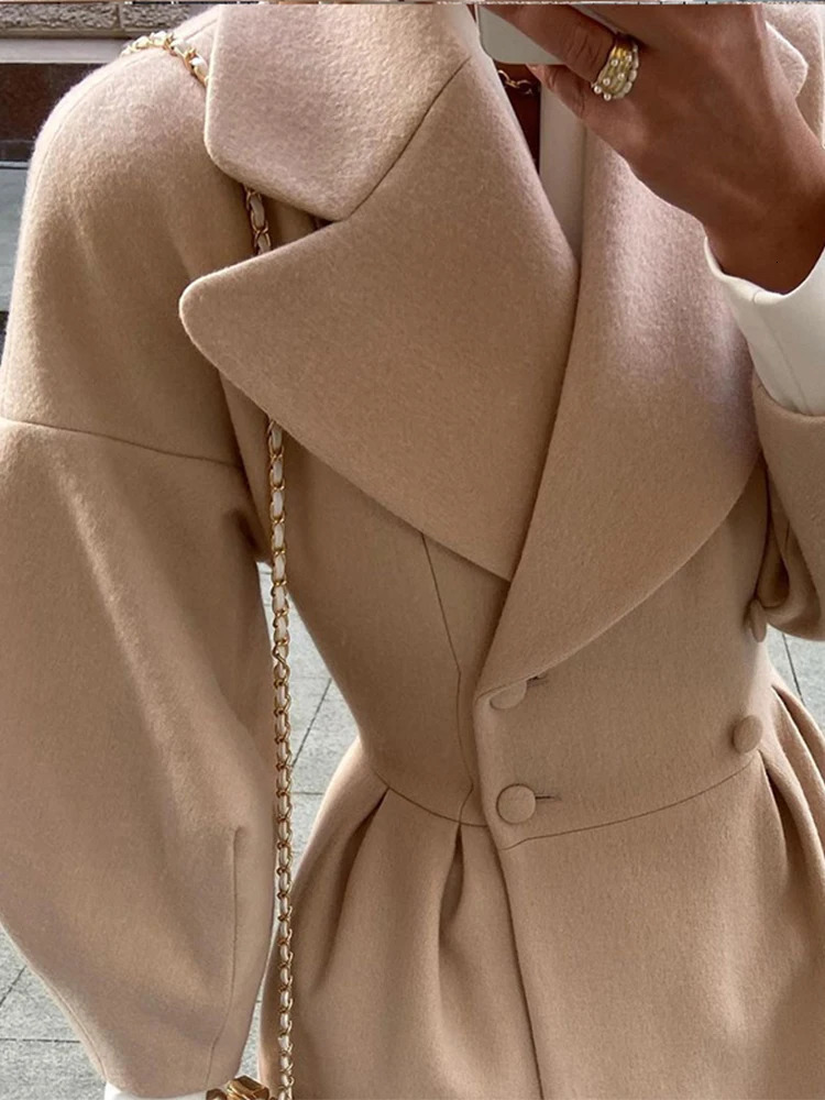 Women's Wool Blends Elegant Solid Woolen Blend Overcoat Women Fashion Thick Lapel Double-Breasted Long Sleeve Jacket Spring Autumn Lady Outwear 2