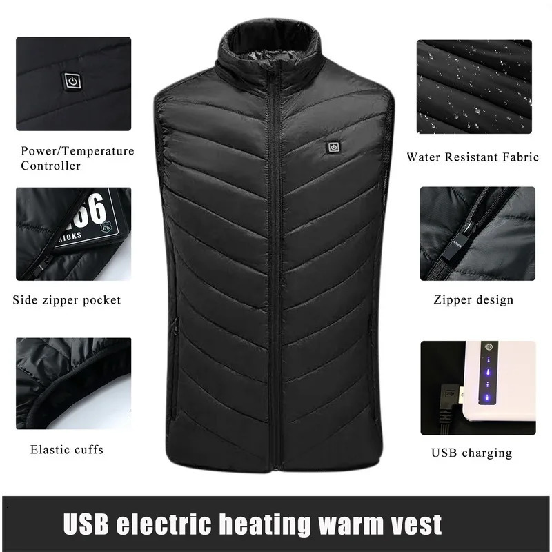 Men's Vests Men USB Infrared 9 Heating Areas Vest Jacket Men Winter Electric Heated Vest Waistcoat For Sports Hiking Oversized 3XL 231026