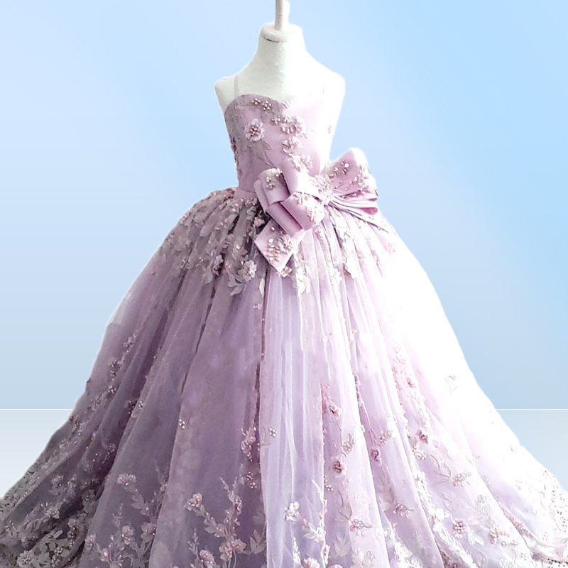 Lavender Beaded Ball Gown Girls Pageant Dresses Spaghetti Straps Princess Flower Girl Dress Appliqued First Communion Dress
