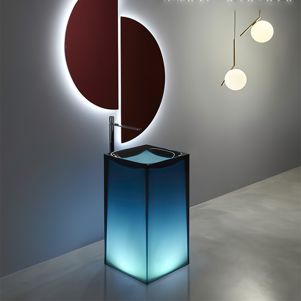 450*450*850mm Resin Acryli Bathroom Pedestal Washbasin Freestanding Transparent Cloakroom Vanity Colored Vessel Sink RS3035