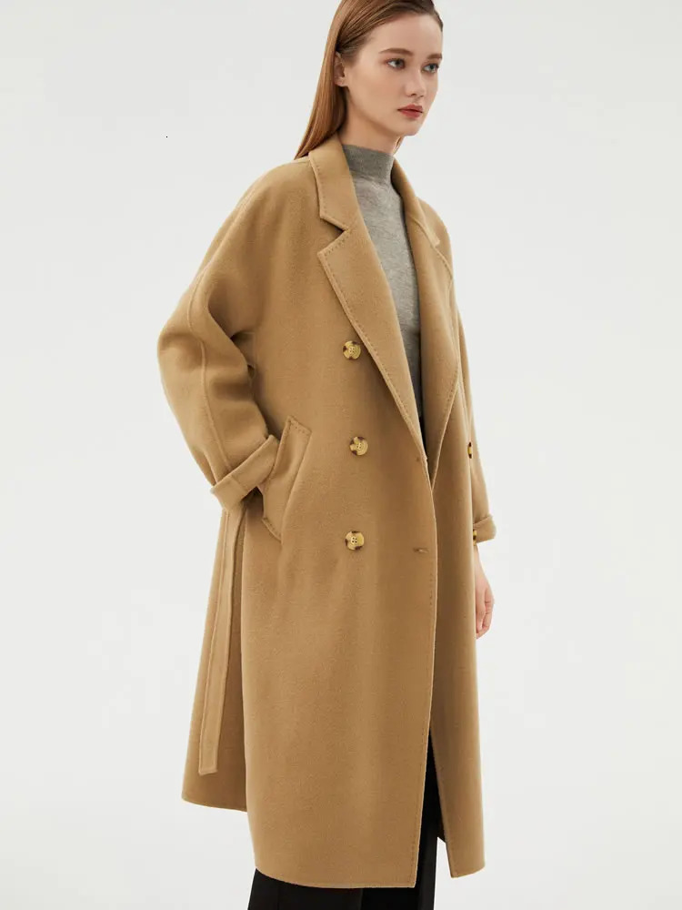 Women's Wool Blends Springautumn and winter pure wool reversible woolen coat women's loose slim fit woolen coat long high-end temperament tr