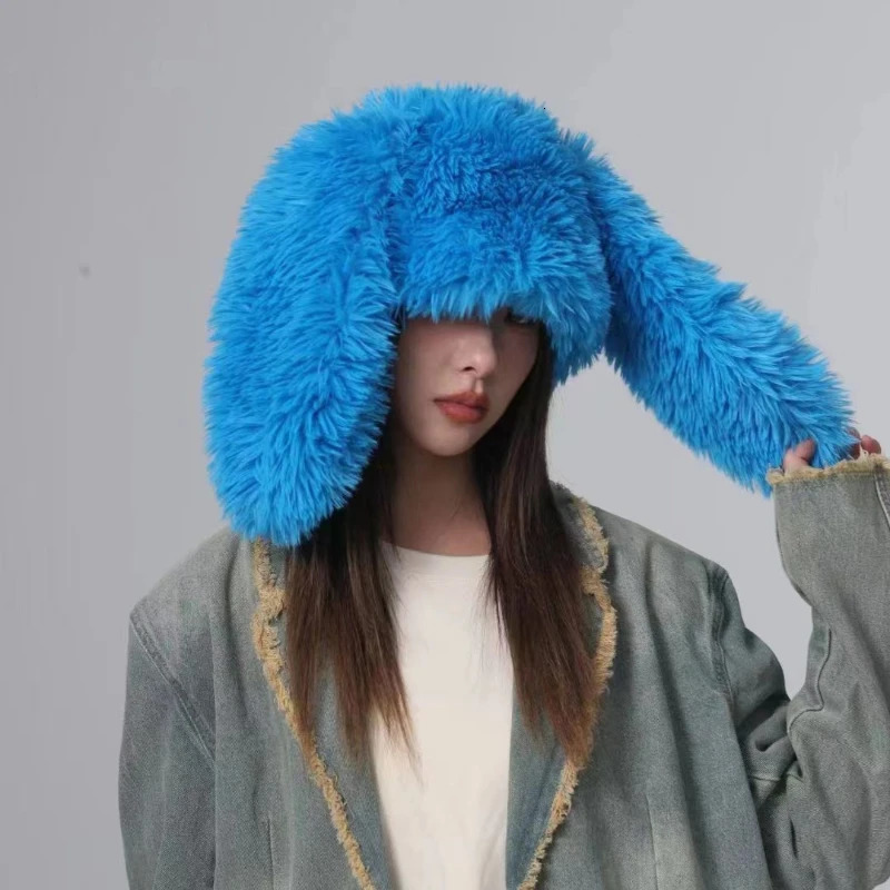 Beanie Skull Caps Y2k Cute Plush Rabbit Hats for Women Autumn and Winter Outdoor Warm Korean Version Oversized Personality Big Ears Beanies 231025
