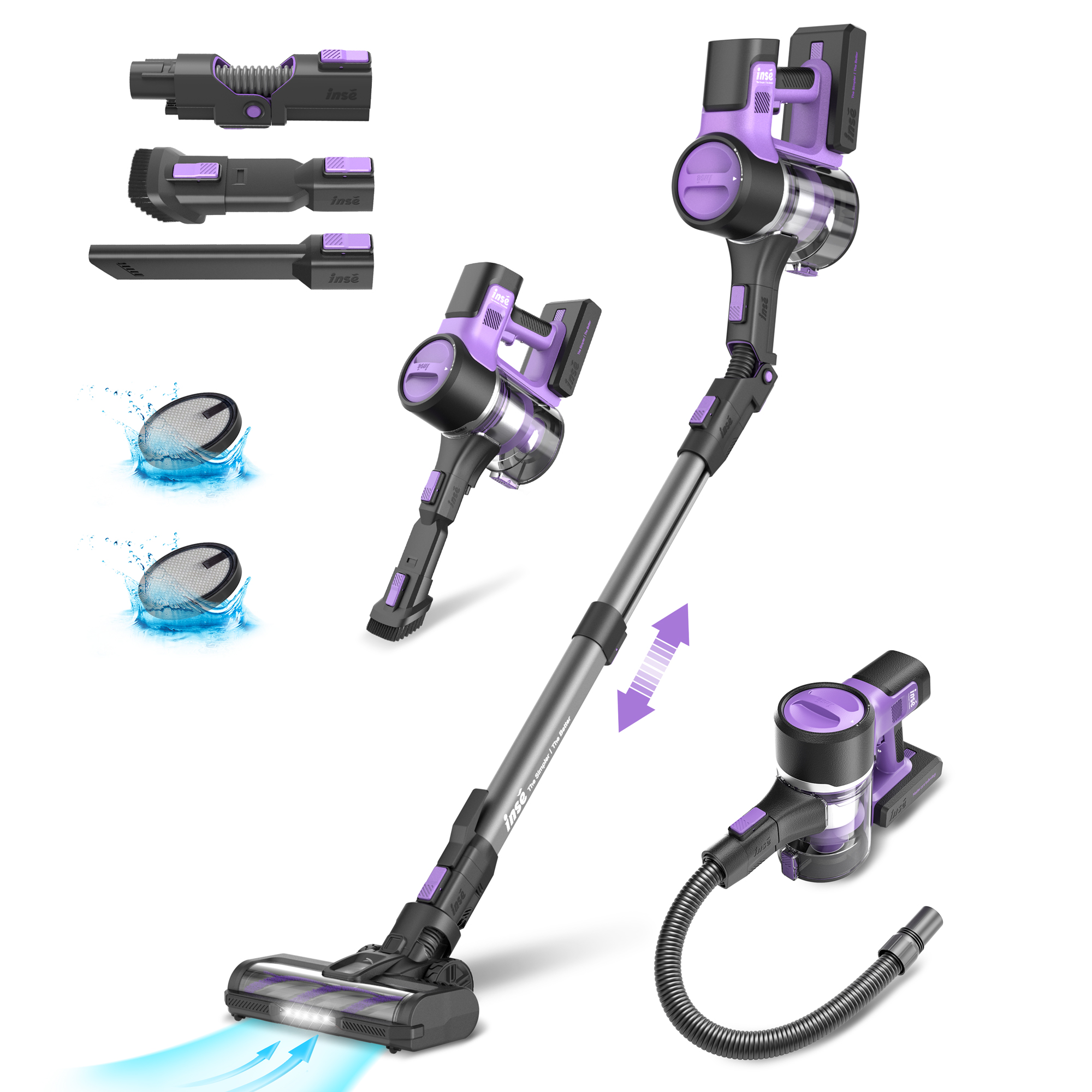 INSE Cordless Vacuum Cleaner, 9-in-1 Stick Vacuum with 26Kpa 350W Suction, Max 50 Min Runtime Vacuum for Home, Bendable Household Vacuum for Hard Floo